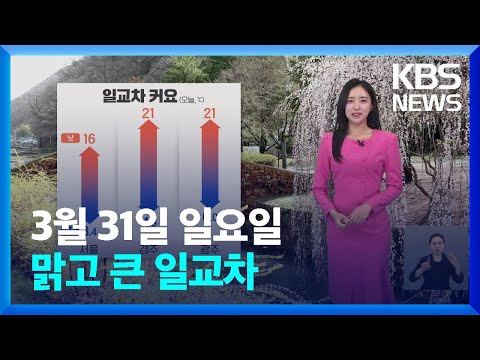 [날씨] 맑고 큰 일교차…오전까지 남부 미세먼지↑ / KBS  2024.03.31.