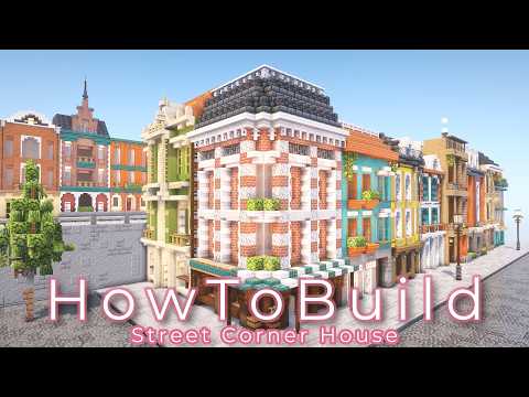 【Minecraft】おしゃれな西洋風の街角ハウスの作り方(お店)HowToBuild.