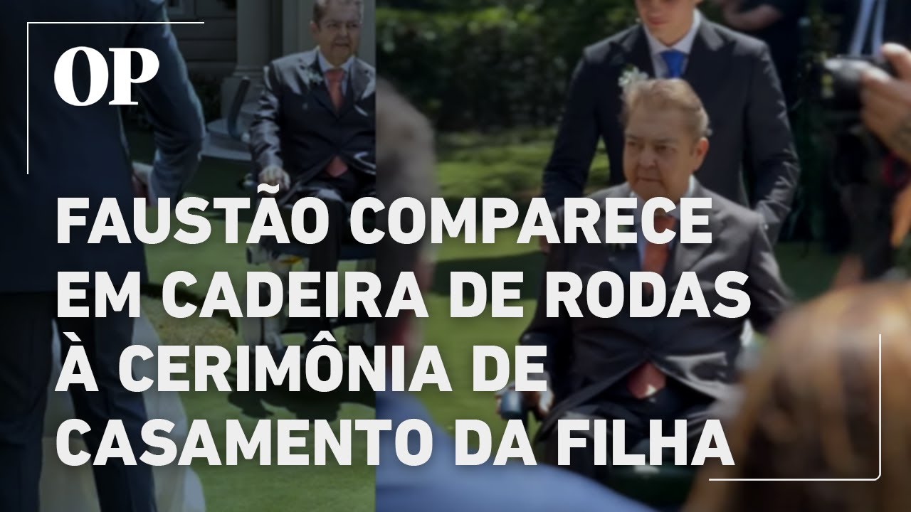 Faustão comparece em cadeira de rodas à cerimônia de casamento da filha