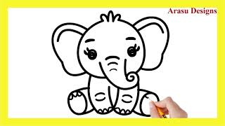 Easy Elephant Drawing, How to Draw Simple Elephant