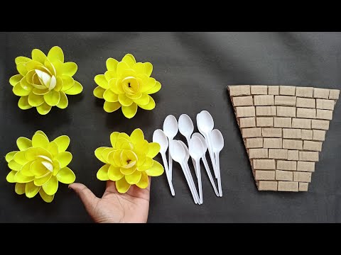 DIY Plastic Spoons Wall Hanging/Pot Flower Wall Decor Idea/Best Home Decoration Ideas ||