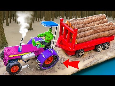 diy tractor heavy truck stuck in mud with precious wood | science project @DIYFARMMODEL68