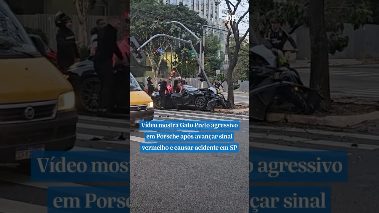 Vídeo mostra Gato Preto agressivo em Porshe após avançar sinal vermelho e causar acidente em SP