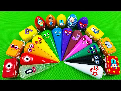 Rainbows SLIME 🌈 Looking Numberblocks with Mini Suitcase, Eggs, Piping Bags! Slime ASMR