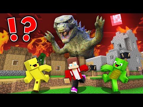 Why GIANT GODZILLA Attack JJ, Mikey and Banana Kid Village in Minecraft Maizen!