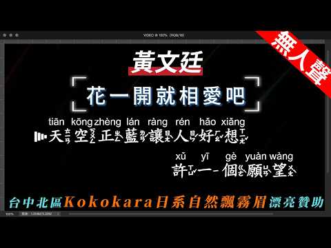 黃文廷 – 花一開就相愛吧   無人聲伴奏KTV字幕+繁體Mandarin+拼音Pinyin   |  #Kokokara日系自然飄霧眉 #台中北區 #飄霧眉