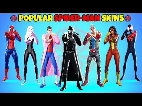 Fortnite Dance Battle of POPULAR SPIDER-MAN SKINS! (Spiderman, Spider Noir, Gwen, Miles Morales)