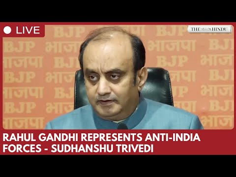 Sudhanshu Trivedi addresses press conference at BJP headquarters in New Delhi