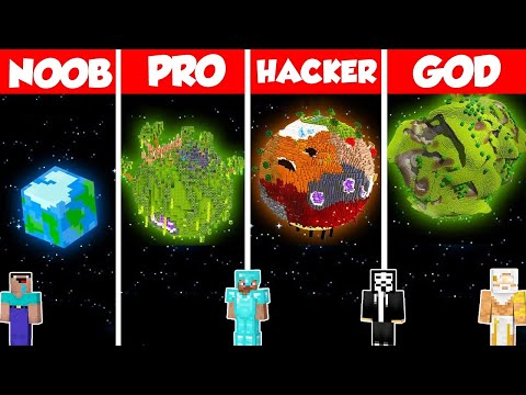 Planet Build Battle Challenge - Noob vs Pro vs Hacker vs God - Minecraft Animation