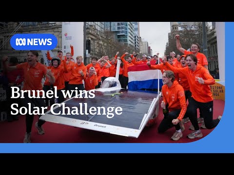 YouTube video thumbnail: Netherlands Team First Across the Finish Line in World Solar Challenge