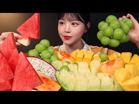 SUB)여름 가기전 상큼달달한 과일 먹방!🍑🍇과즙폭발 수박 메론 망고 샤인머스캣 용과 복숭아까지 디저트 리얼사운드 Fruit Mukbang Asmr