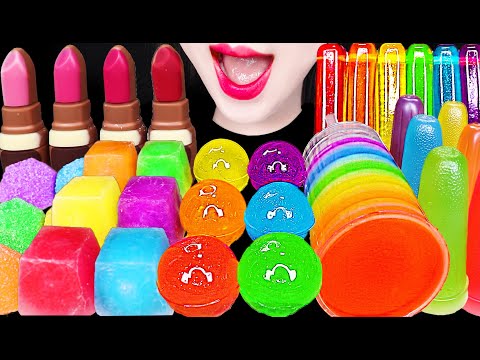 ASMR Rainbow Dessert, Edible Lipstick, Kohakuto Jelly 먹는 립스틱 코하쿠토 젤리 먹방 Mukbang, Eating