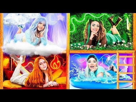 I 4 Elementi Costruiscono un Letto a Castello! Ragazza Fuoco, Ragazza Acqua, Ragazza Aria e Terra