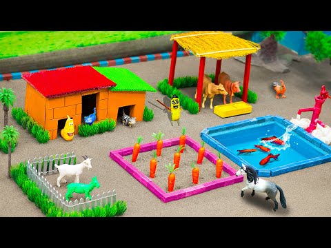 DIY Farm Diorama with house for cow, barn | mini hand pump supply water for animals #3 | @DiyFarm