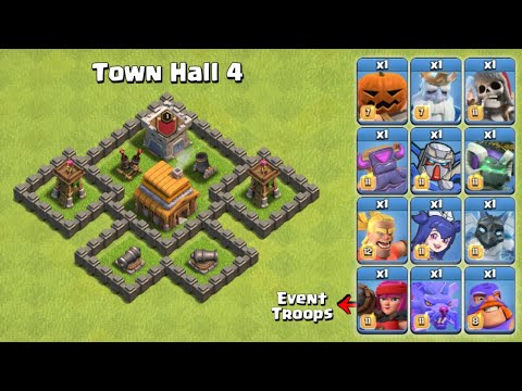 Town Hall 4 vs All 1 Max Event Troops! | Clash of Clans