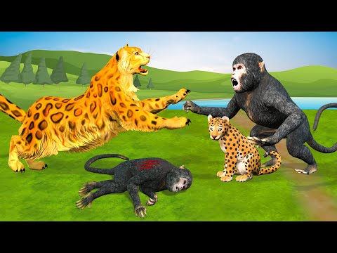 गर्भवती बंदर का बच्चा और तेंदुआ का हमला Monkey Baby Leopard Attack Story Moral Stories Jungle Kahani