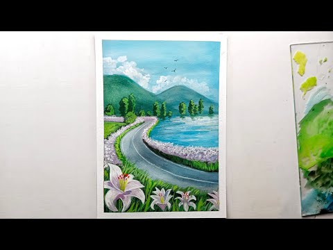 Beautiful Path Painting/ Gouache Painting/ Tutorial/ Landscape Painting