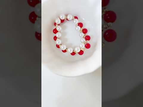 خرز احمر و ابيض مع ذهبي #خرز #beads