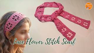 Crochet Summer Lace Flower Stitch Neck Scarf or Headband | Easy Filet pattern for Beginners