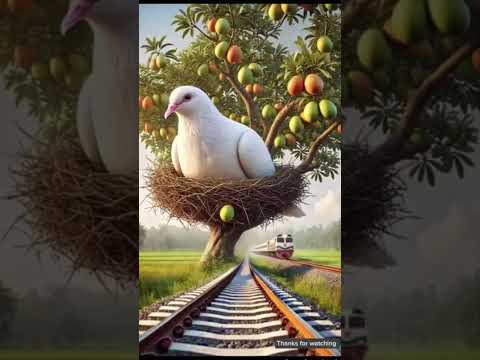 Big pigeon pours water on a plum tree drying up in the hot sun on the 😭 #ai #pigeon#plum#train