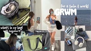 GRWM for a workout & work!! what's in my bag! (bagsmart, swim and work)