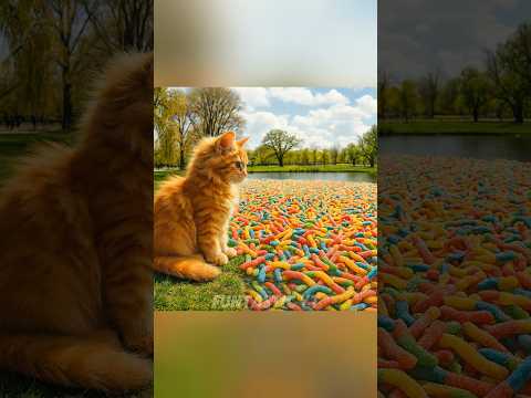 Kitten looks at pond filled with Gummy Worms! #cats #cutecat #funny #catlovers