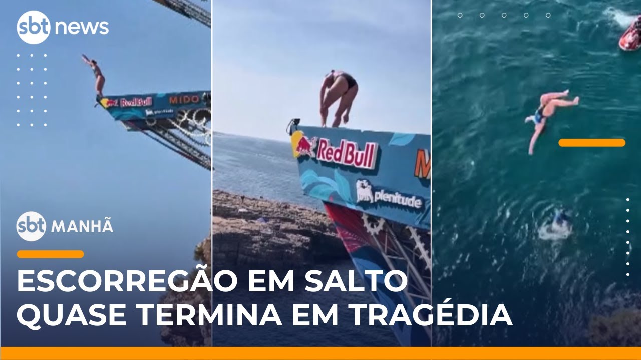 Saltadora escorrega e quase sofre tragédia ao saltar de 22 metros | #SBTManhã