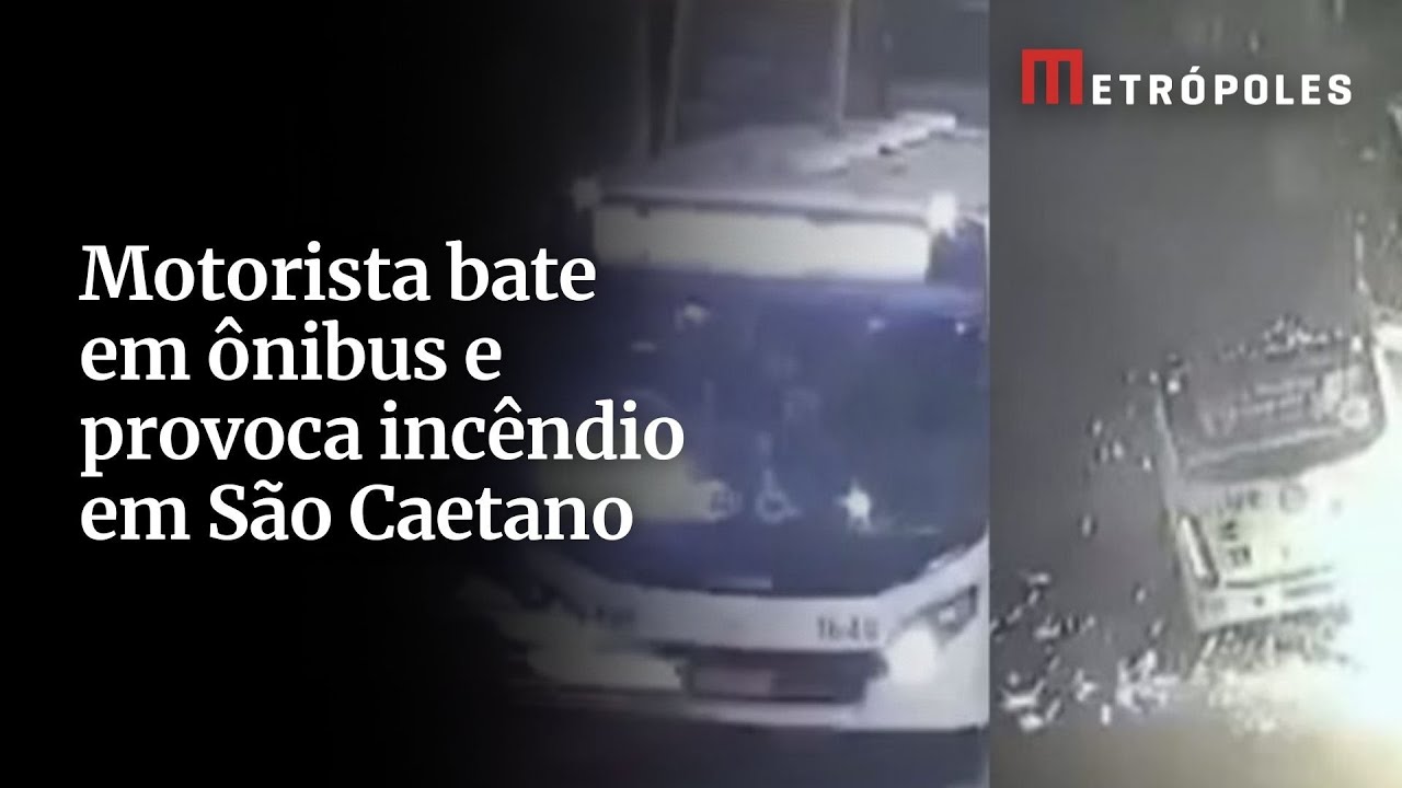 Motorista bate em ônibus e provoca incêndio em São Caetano