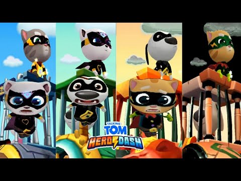 Talking Tom hero dash -- all characters Boss fight with all black hero funny games