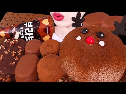 ASMR MUKBANG｜CHOCOLATE PARTY *MARSHMALLOW ICE CREAM, MOCHI, TICO, CAKE 초콜릿 케이크, 아이스크림, 연세우유 빵, 초코떡먹방