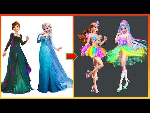 Transforming Elsa Anna Frozen Into Rainbow Princesses - Disney Princesses GLOW UP