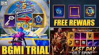 OMG! 🤫 BGMI 5th ANNIVERSARY TRIAL SECRET LOCATION + FREE REWARDS || LAST DAY SPARTAN KING GILT SPIN.