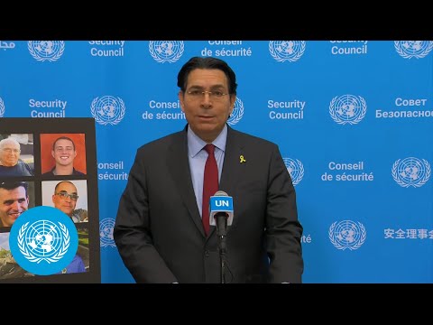 YouTube video thumbnail: Israel on Hostages - Security Council Media Stakeout