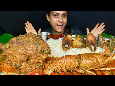 King Size Lobstar King Pomfret Hilsa Fish Fry Boiled Karela With Basmati Rice Chilli Eating