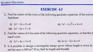 Class 10 Maths NCERT Chapter 4 Quadratic Equations Exercise-4.3 (Solution) | Pathshala