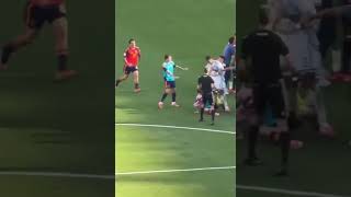 Argentina’s Leandro Paredes Pushing Spain’s Eric Garcia. Paredes was shown red card for his conduct.