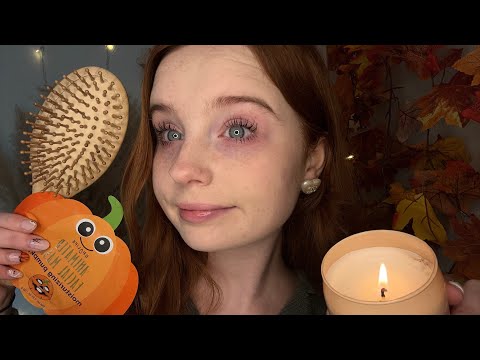 ASMR Cosy Fall Pampering Session 🧸☁️🎃 (layered sounds & hair brushing)