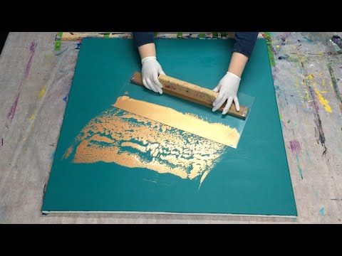 Abstrakte Acrylmalerei mit Rost und Patina auf einer großen Leinwand