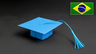 Origami de Chapéu de Formatura - Tutorial PT-BR