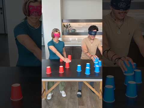 Blindfolded Cup Stacking 1v1 Challenge #familygames #challenges #funtimes #games #shortsvideo