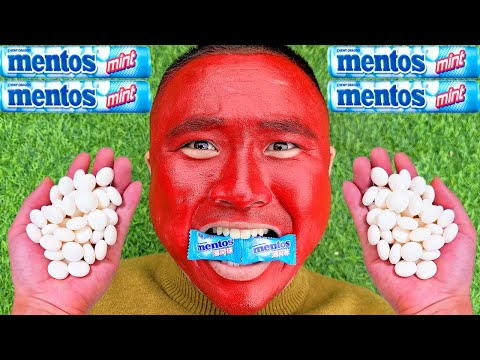 Coca Cola,Fanta,Mtn Dew,Pepsi,Sprite and mouth vs Mentos in Big Underground|Different color snacks