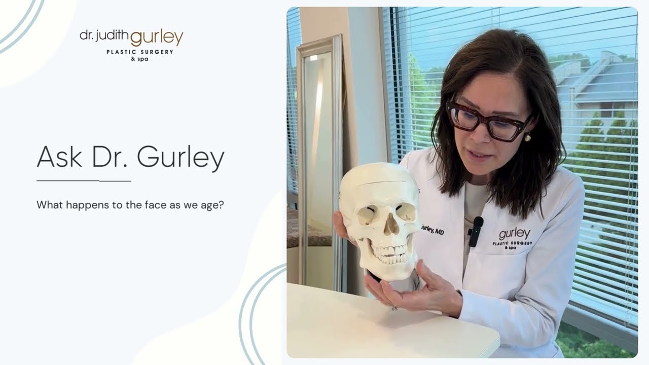 Doctor explaining facial aging with skull model.