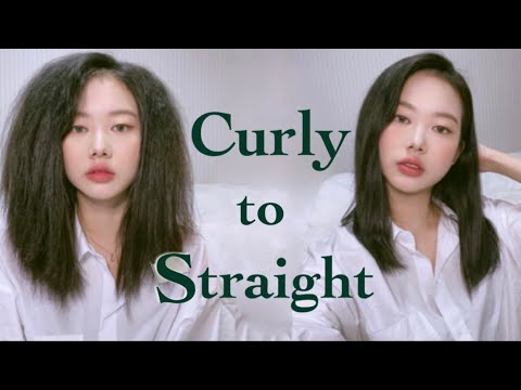 sub)👩🏻‍🦱곱슬머리 잠재우는 초간단 스타일링 꿀팁👩🏻대가리작아지는법🌝 Curly to Straight Hair 곱슬머리관리 헤어스타일 곱슬머리고데기 | jjuE쭈이