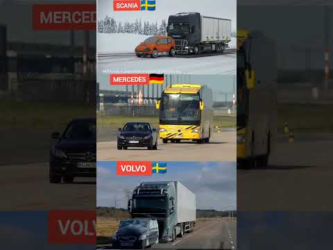 اختبار نظام الكبح التلقائي: مرسيدس vs فولفو vs سكانيا #shorts