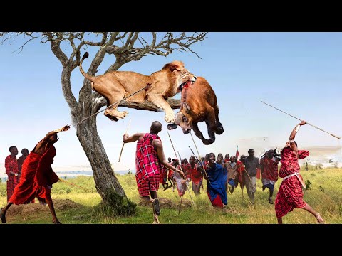 Maasai Warriors Take Up Weapons to Chase the Lion That's Eating Their Cow, What Will Happen Next?