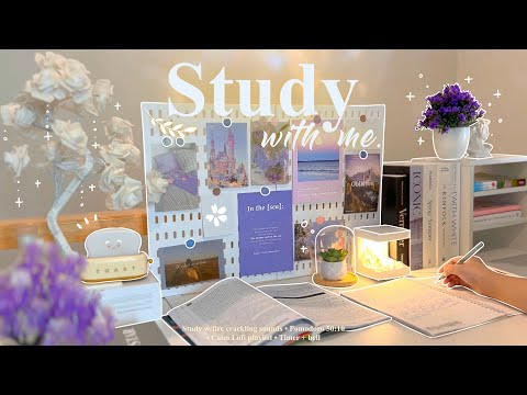4-HOUR 💛💜 Study With Me • Fire Crackling🕯️+ Lofi bgm • Pomodoro 50-10 • Day221🪻