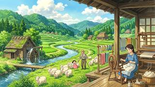 Pastoral Weaving Cottage 🧶 Spinning Wool Yarn by River & Watermill | Ghibli-Style ASMR