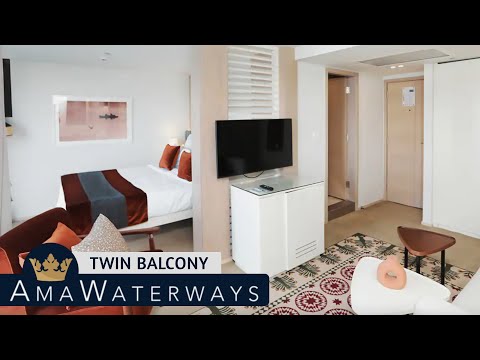 AMA Dahlia | Twin Balcony Stateroom Tour & Review 4K | AMA Waterways | 2024 | 4K