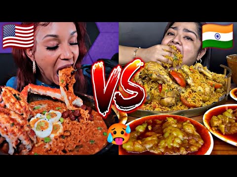 AMERICAN VS INDIAN SPICY MUKBANG! 🇺🇸🆚🇮🇳🤯🥵😱