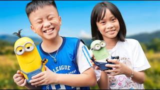 Kids GIANT Minions & Monsters House with colorful toy plane blocks! Minions in real life?